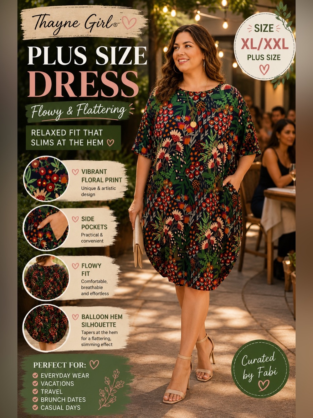 Plus Size Floral Balloon Hem Dress With Pockets